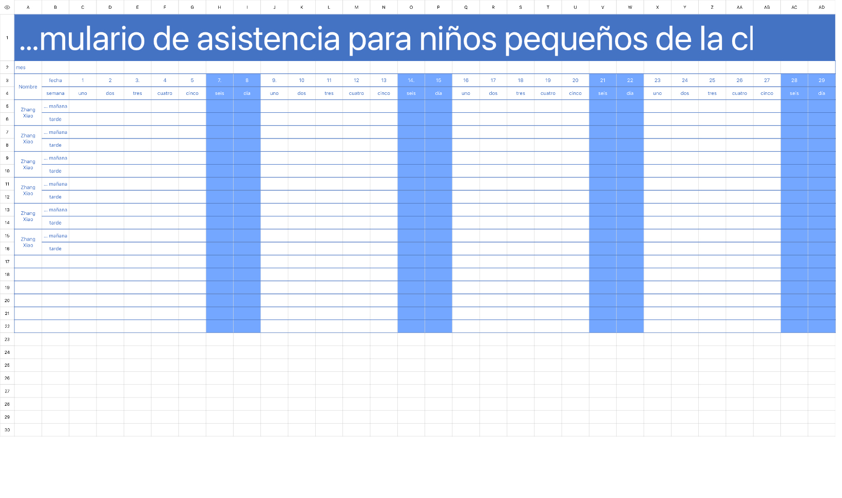 Formulario de asistencia al jardín de infantes